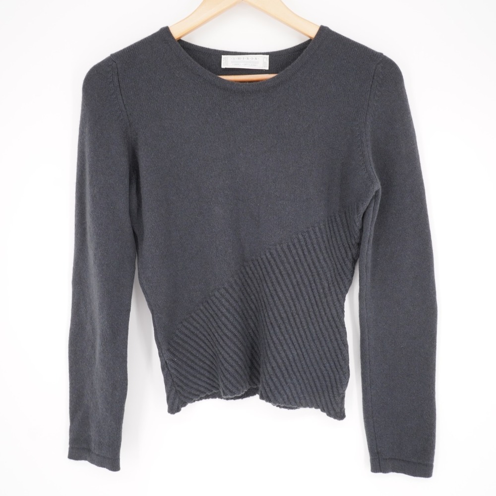 Shirin 100% Cashmere Pullover Sweater Womens S Steel Blue Gray Scotland Ribbed